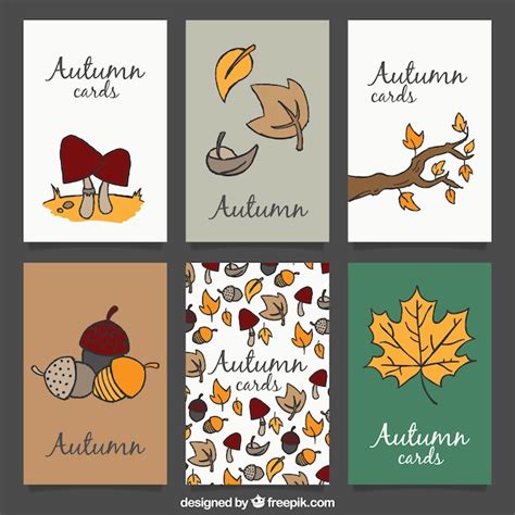 Free Vector Hand Drawn Autumn Cards With Natural Elements