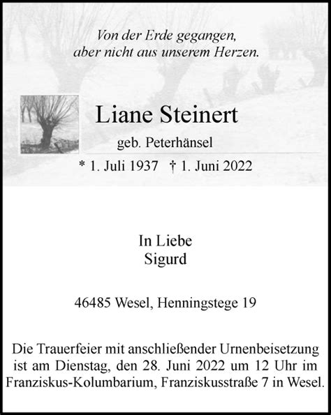 Traueranzeigen Von Liane Steinert Trauer In NRW De