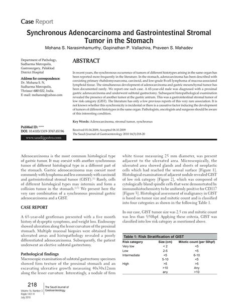 SOLUTION Synchronous Adenocarcinoma And Gastrointestinal Stromal Tumor