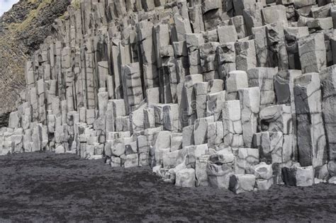 Reynisfjara Black Sand Beach Shoreline Showing Columnar Basalt