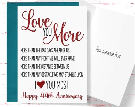 44th Anniversary Card Love You More 44 Year Anniversary Card Etsy