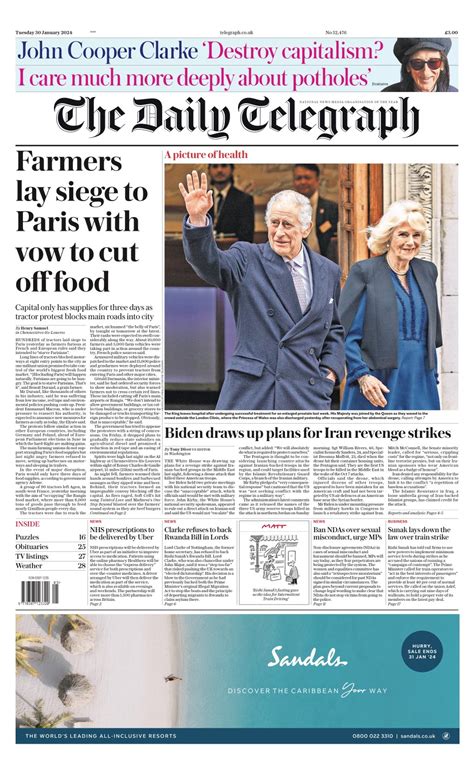 Daily Telegraph Front Page 30th Of January 2024 Tomorrow S Papers Today