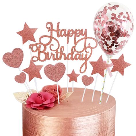 Buy Rorchio Rose Gold Cake Toppers Happy Birthday Cupcake Topper And