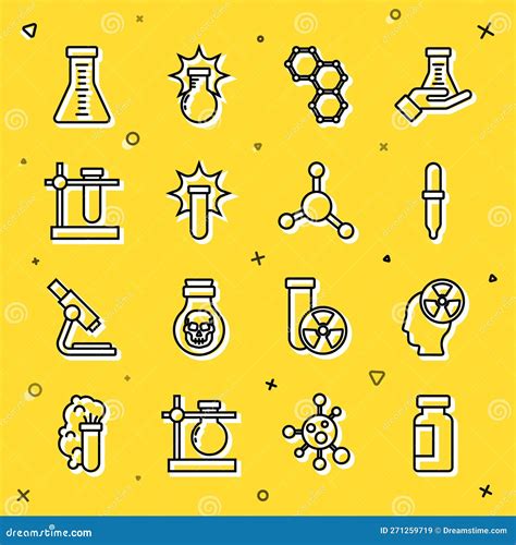 Set Line Test Tube And Flask Head Radiation Symbol Pipette Chemical