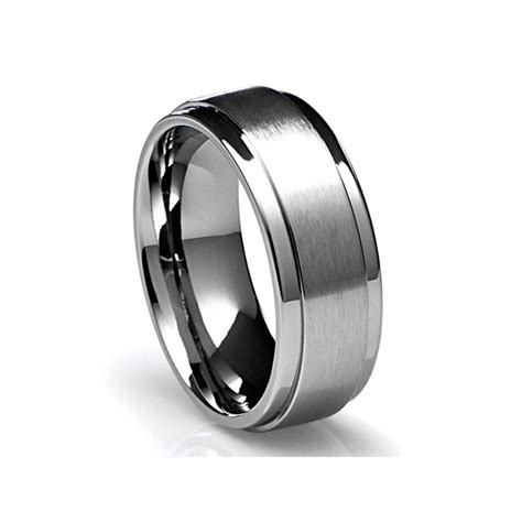 Mens Wedding Band In Titanium 8mm Ring With Flat Brushed Top And Polished Finish Edges