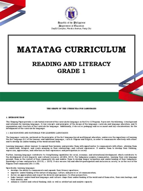 Matatag Curriculum Reading And Literacy Grade 1 Pdf