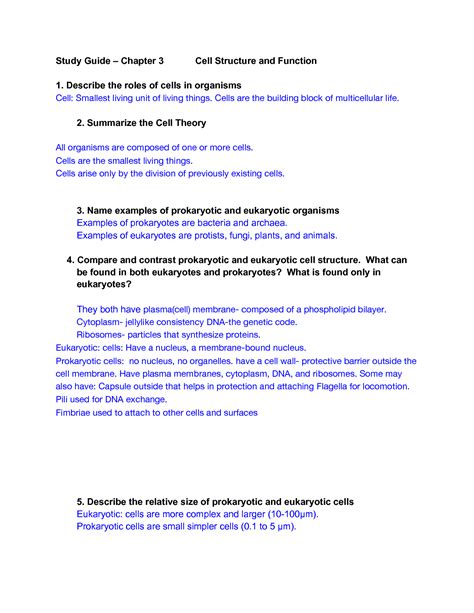 SOLUTION Chapter 3 Cell Structure And Function Study Guide Studypool