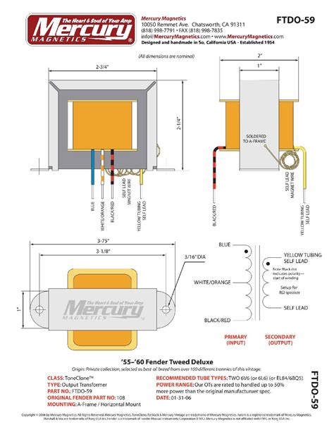 Mercury Magnetics Ftdo Tweed Deluxe Output Transformer Captain