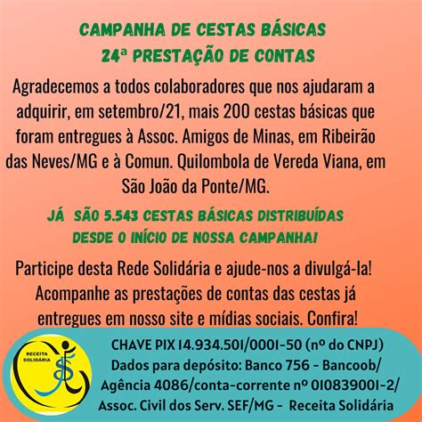 26 09 2021 24ª Prestação de Contas Campanha de Cestas Básicas