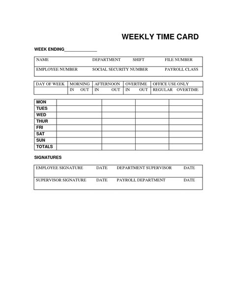 Printable Weekly Time Cards