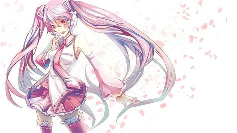 Hd Wallpaper Vocaloid Flowers Pink Hatsune Miku Tie Skirts Long Hair