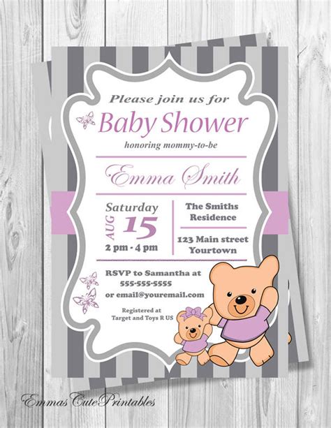 Teddy Bear Baby Shower Invitation Girl, Printable Baby Shower ...