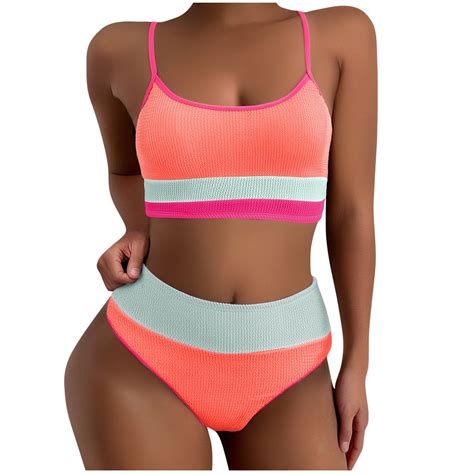 Buigttklop Swimsuit For Women 2025 Plus Size Women Color Block Sexy Backless Strap Bikini