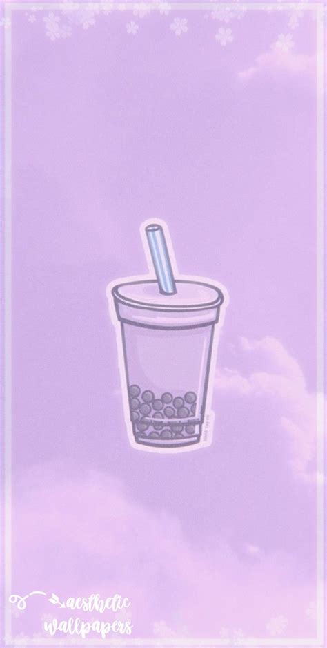 Wallpaper aesthetic purple bubble tea items seen in the image: purple ...