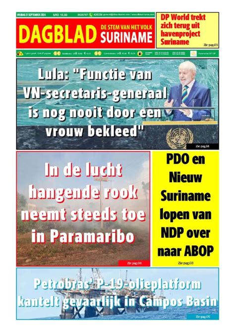 Dagblad Suriname Vrijdag September Dagblad Suriname