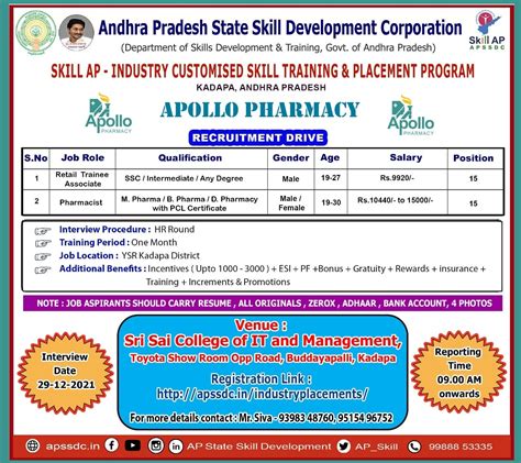 Apssdc Recruitment At Apollo Pharmacy Retail Trainee Associate