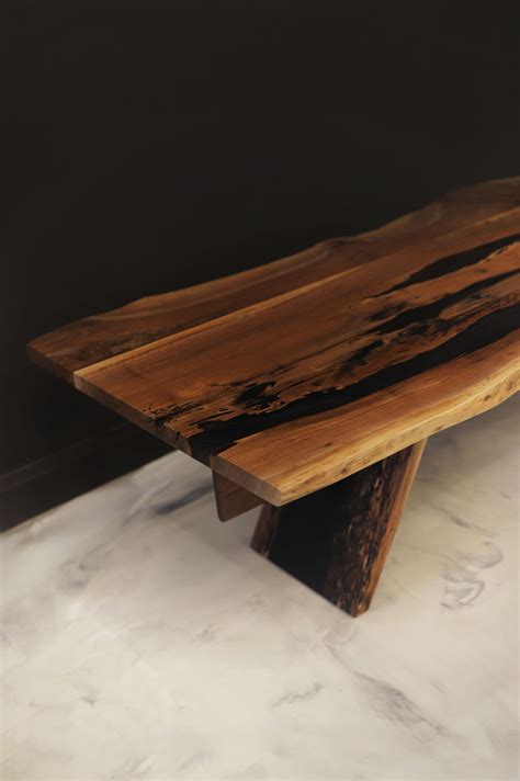 Dining Live Edge Table Walnut Clear Black Epoxy Anglewood Furniture