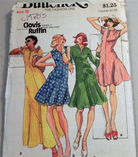 Butterick 3606 Clovis Ruffin 1970s Dress Pattern Size 8 Bust Etsy Schnittmuster Vintage