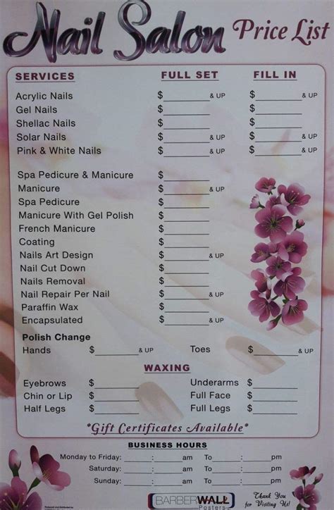 Buy Barberwall Nail Salon Price List Nail Salon Decor - Nail salon