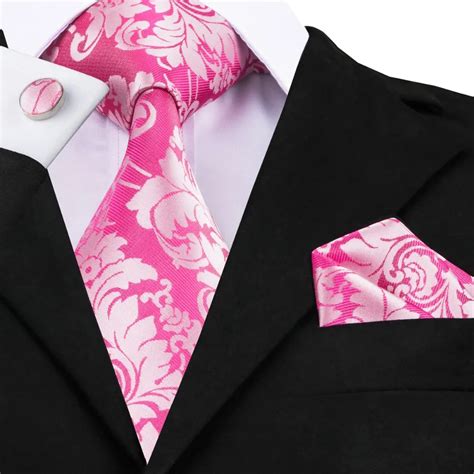 SN 767 Hotpink Pink Floral Tie Hanky Cufflinks Sets Men S 100 Silk