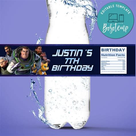 Lightyear Birthday Water Bottle Label Template Createpartylabels