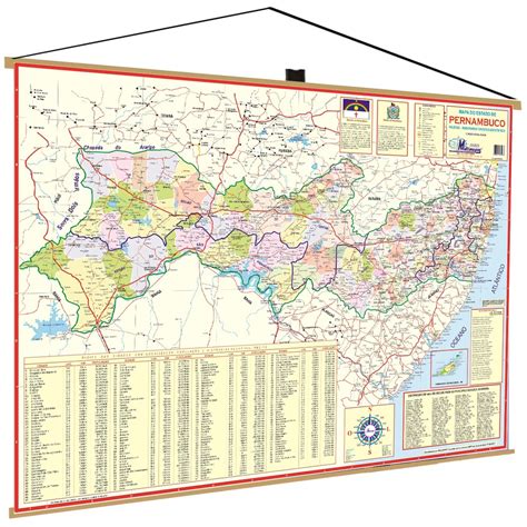 Mapa Estado Pernambuco Politico Banner Moldura Poster Geografico