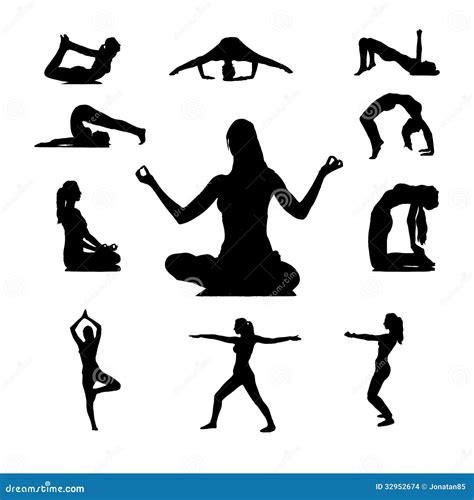 Silhouettes Of Yoga Positions Vector Illustration