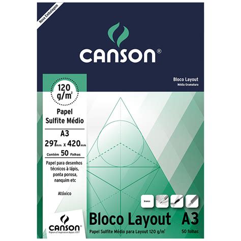 Bloco Layout Liso A3 120g 50 Folhas Canson Escolar Lepok