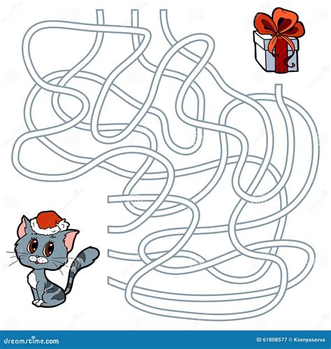 Maze Game For Children: Cat And Christmas Gift Stock Vector - Image: 61808577