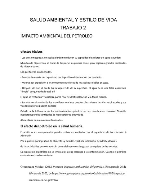 Salud Ambiental Trabajo 2 Salud Ambiental Y Estilo De Vida Trabajo 2 Impacto Ambiental Del