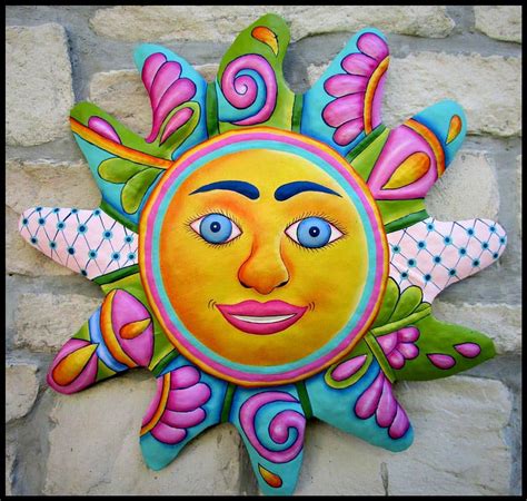 Painted Metal Sun Outdoor Metal Art Wall Decor Sun Garden Etsy Metal