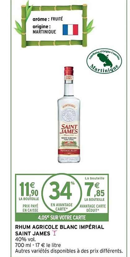 Promo Rhum Agricole Blanc Impérial Saint James chez Intermarché Express