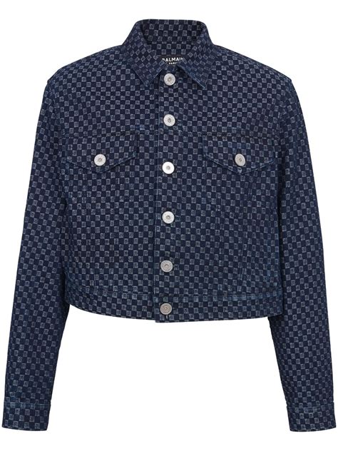 Balmain Monogram Jacquard Denim Jacket Blue Farfetch