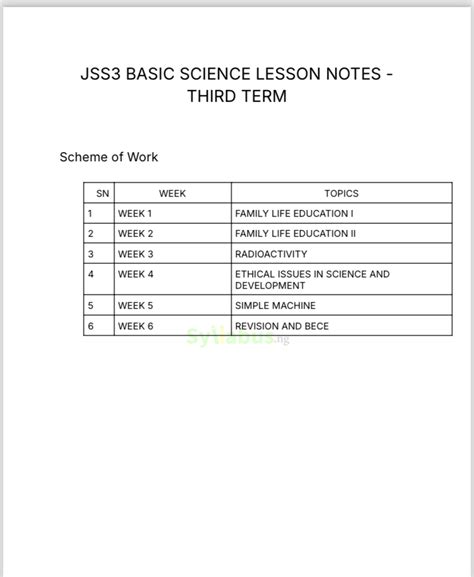 Jss3 Basic Science Lesson Notes 1st 2nd And 3rd Term Get Pdf