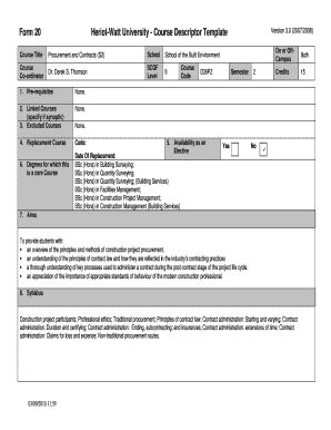 Fillable Online Form 20 Heriot Watt University Course Descriptor