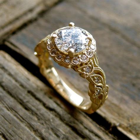 Round Brilliant Cut Diamond Engagement Ring In 18K Yellow Gold With ...