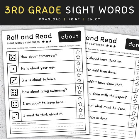 3rd Grade Sight Words Roll Read Sight Words Fluency Sentences SET