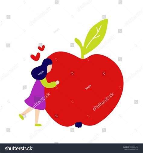 Girl Hugging Big Red Apple Vector Stock Vector Royalty Free