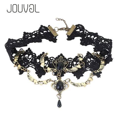 Collares Sexy Gothic Chokers Crystal Black Lace Neck Choker