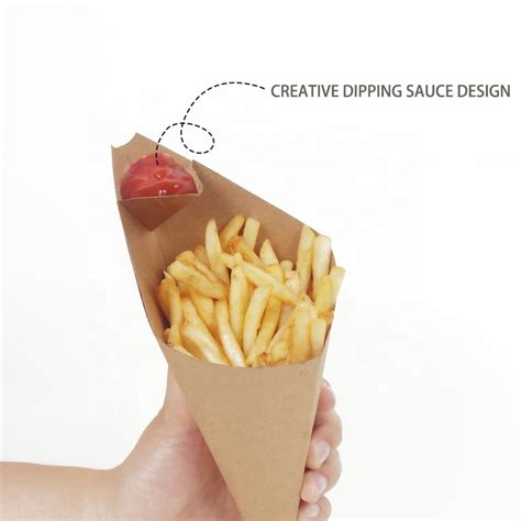 Custom Disposable Take Away Fast Food Kraft French Fries Paper Cone