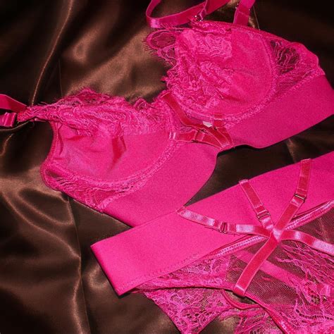Hot Pink Two Piece Lace Eyelet Lingerie Set With Depop