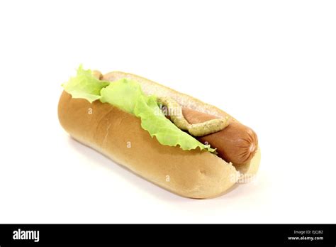 Hot Dog With Lettuce Leave Stock Photo Alamy