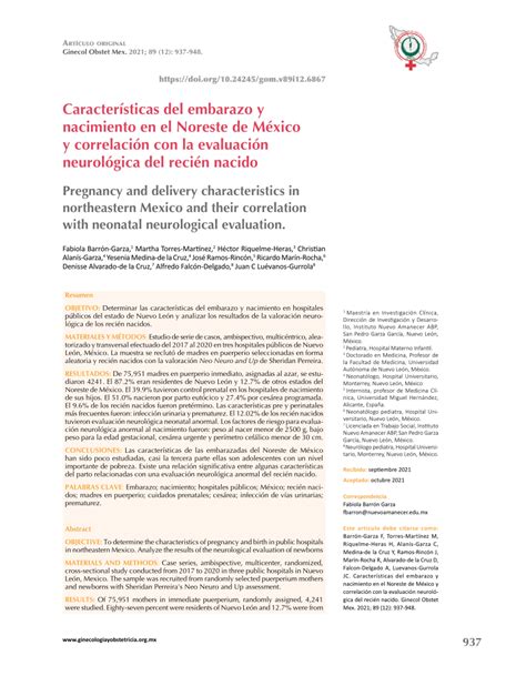 PDF Características del embarazo y nacimiento en el Noreste de México