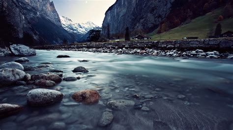 Wallpaper Pemandangan Alam Swiss Sungai Aliran Batu Pegunungan