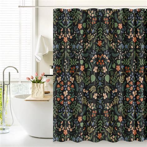 Giumsi 72x72 Elegant Black Floral Shower Curtain