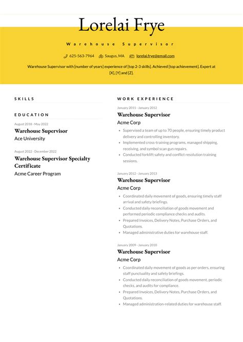 Warehouse Supervisor Resume Examples And Templates