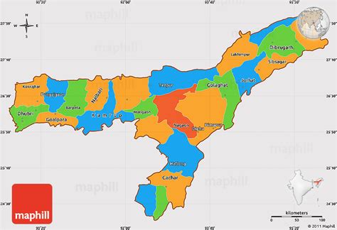 Political Simple Map of Assam, cropped outside