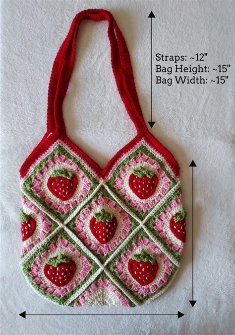 Crochet Strawberry Granny Square Bag Etsy