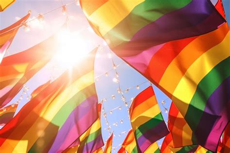 Banderas Del Arco Iris En El Cielo Con El Sol Brillando Sobre Ellas