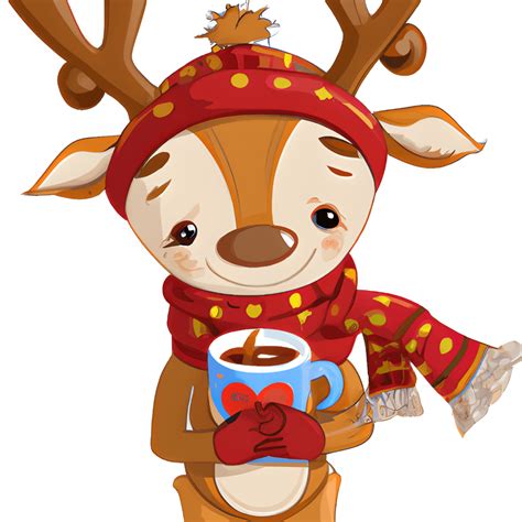 Adorable Cartoon Reindeer With Hot Cocoa Creative Fabrica
